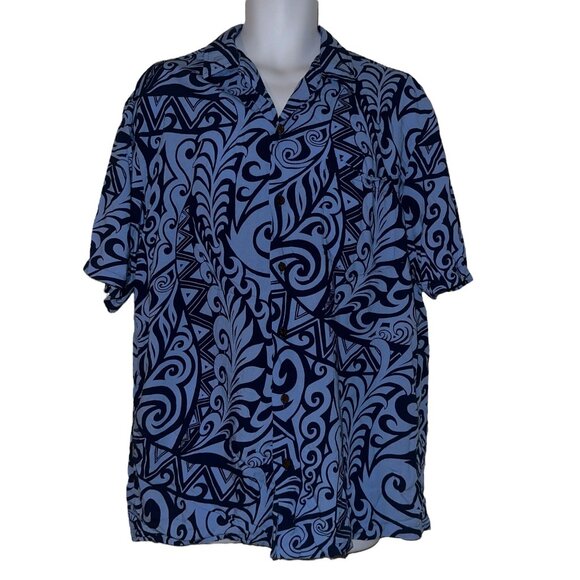 Kalaheo RJC Blue Hawaiian Shirt Mens L Abstract Button Front Beach Vacation - Picture 1 of 10